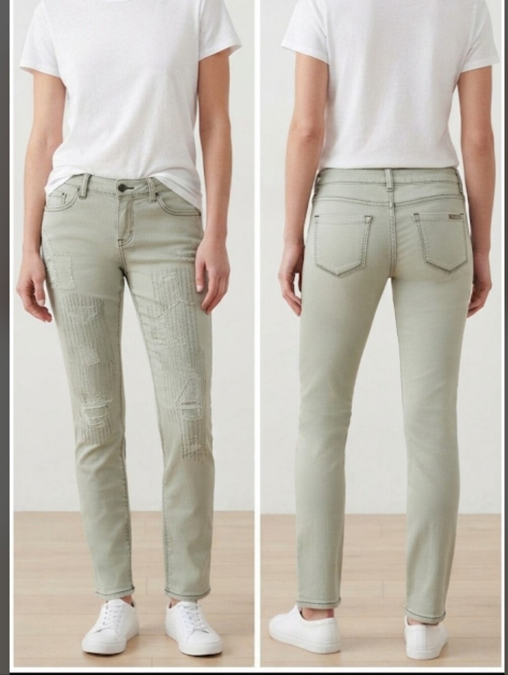 BCBG Max Azria Billie Distressed Patchwork Skinny Jeans Pale Blue Denim 25